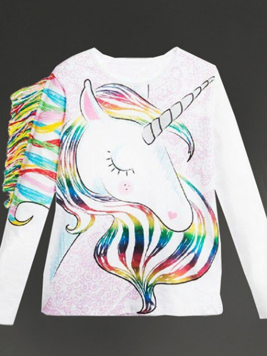 Transfronterizo para el comercio exterior Europa y América ins explosión ropa para niños camiseta con estampado de pelo de caballo estéreo para niños 