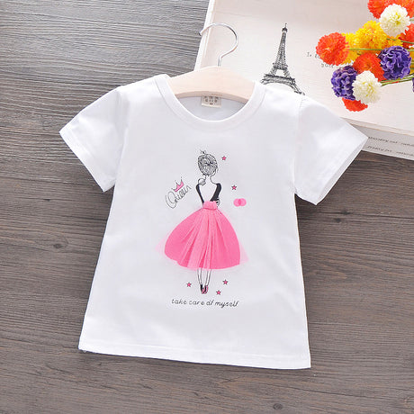 Ropa coreana para niños, Camiseta de algodón de manga corta, camisa de dibujos animados para niñas, camisa de media manga para niñas pequeñas, verano 2021