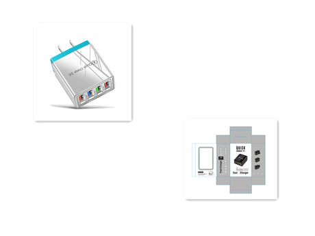 Cargador USB de carga rápida 3,0, 4 adaptadores de teléfono para tableta, cargador móvil de pared portátil, cargador rápido