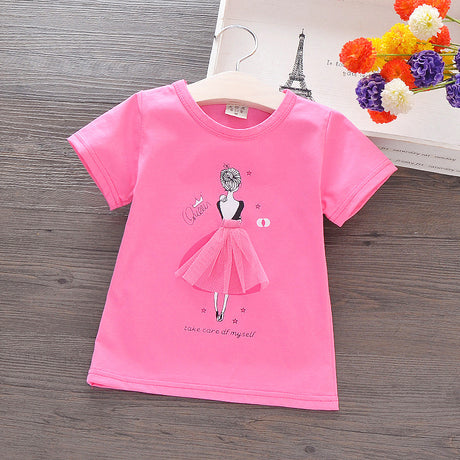 Ropa coreana para niños, Camiseta de algodón de manga corta, camisa de dibujos animados para niñas, camisa de media manga para niñas pequeñas, verano 2021