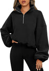 Women's Clothing Half Zipped Stand Collar Drawstring At Hem Polar Fleece Jacket