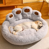 Cama para perros y gatos, estera redonda para mascotas grandes, casa larga de felpa para dormir profundo, cálida forma de pata de oso, cojín súper suave, camas tranquilas