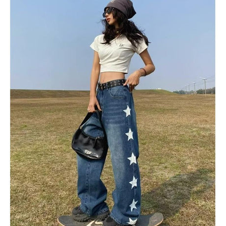 Summer Retro Design XINGX Jeans Women's Small Loose High Waist Straight-leg Wide-leg Pants