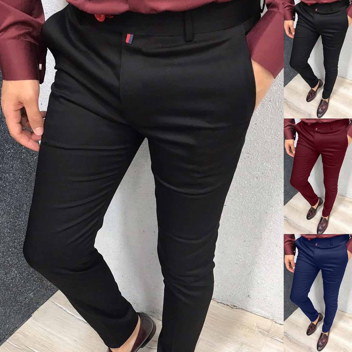 Pantalones formales tapered informales de color sólido para hombre