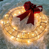 Guirnalda navideña 50 CM Luminosa LED Luz cálida Corona luminosa de metal con lazo grande Puerta de entrada navideña Decoración colgante para puerta de fiesta navideña en casa