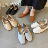 Authentic Leather Square Toe Low-cut Two-way Flat Shoes