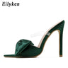 Eilyken, zapatillas de seda con nudo de mariposa, mulas, tacones altos, sandalias para mujer, chanclas, punta estrecha, chanclas con tiras, zapatos de fiesta