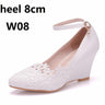 Crystal Queen White Lace Flower Pumps Womens Elegant Wedding Shoes Bride High Heels Platform Ladies Wedges Party Dress Stiletto