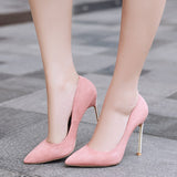 Bridal Pumps Women Pearl Embellished Blade Heels Pointed Toe Slip-On High Heel Dress Shoes Metal Heel Suede Wedding Heel Heels