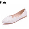 Crystal Queen White Lace Flower Pumps Womens Elegant Wedding Shoes Bride High Heels Platform Ladies Wedges Party Dress Stiletto