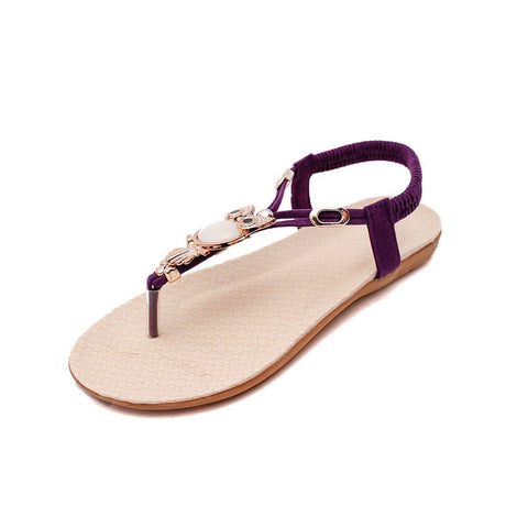 Women shoes 2022 hot fashion women sandals elastic t-strap bohemia beaded owl slipper flat sandals women summer shoes flip flop