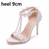 Crystal Queen Women Sandals White Lace Flowers Pearl Tassel 9CM Fine High Heels Slender Bridal Pumps Wedding Shoes