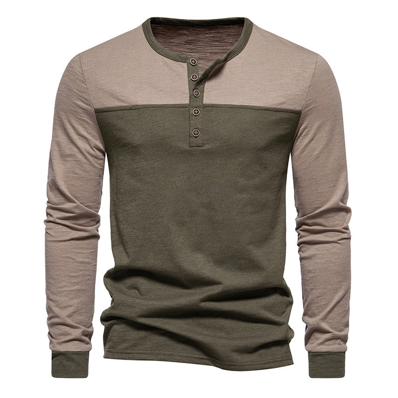 Men's Color Matching Long-sleeved T-shirt European And American