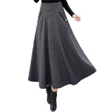 Autumn Japanese Woolen Slimming High Waist Plaid Large Swing Dress