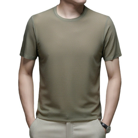 Pure Color Ice Silk Thin Breathable T-shirt Men's Top