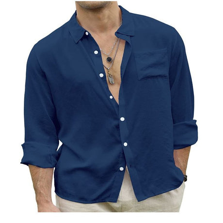 Shirt Men's Patchwork Linen Cardigan Long Sleeve