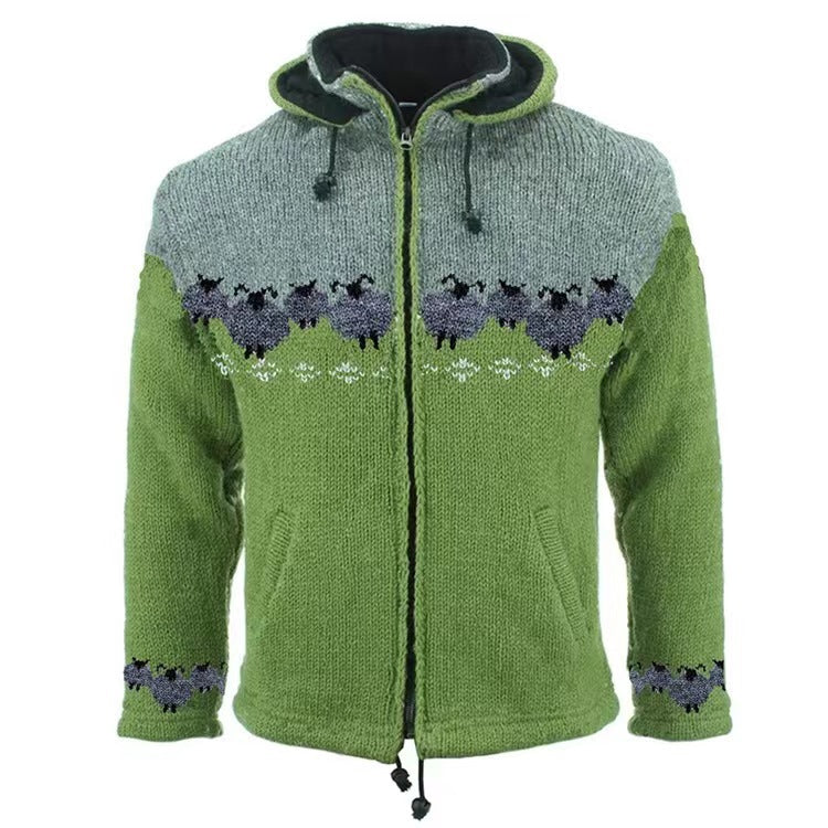 Zipper Long Sleeve Hooded Woolen Coat