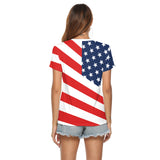 Women's Independent National Flag Digital Printed V-neck Loose T-shirt