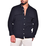 Camisa casual de algodón y lino con bolsillo delantero de moda para hombre