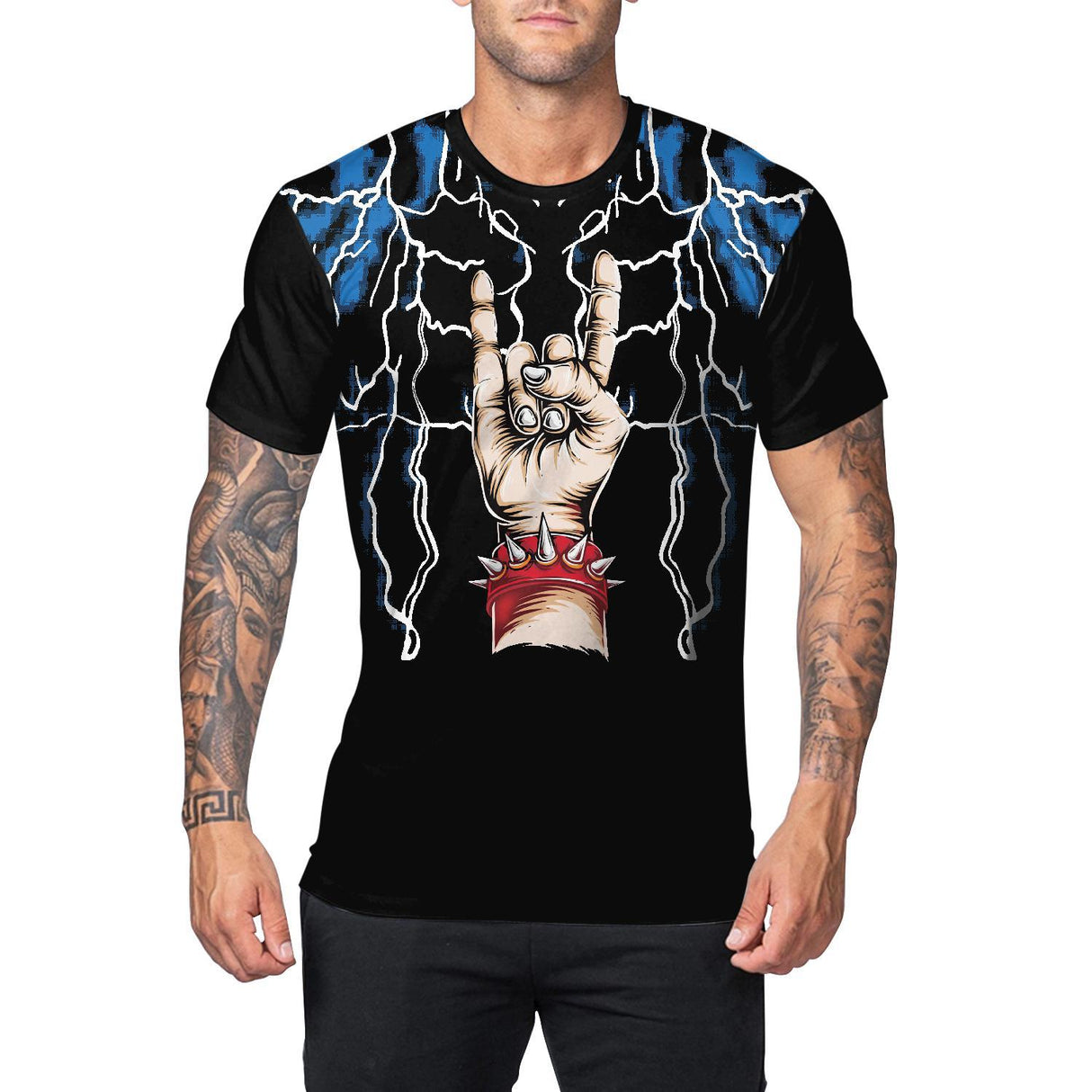 Manga corta con estampado digital de esqueleto de calavera personalizada con cuello redondo informal para hombre