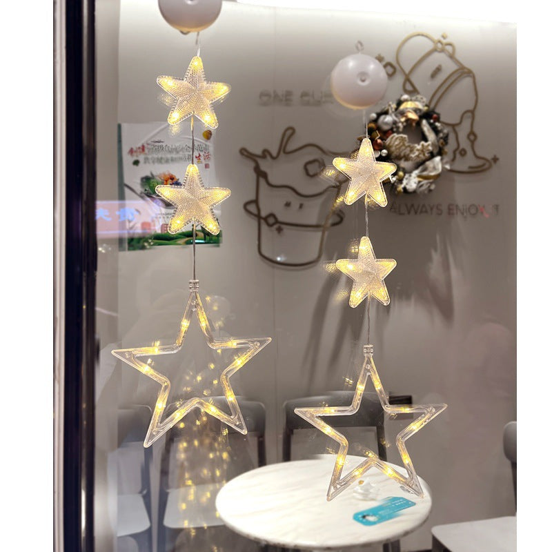 Navidad 3 uds luz LED estrella árbol de Navidad lámpara colgante con ventosa adornos de ventana decoración para el hogar Navidad 2023 decoración de Año Nuevo Decoraciones navideñas