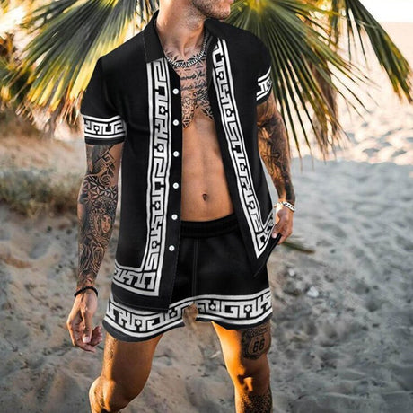 Men's Shirt Casual Loose Short Sleeves Shorts Beach Suit