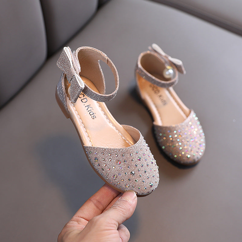 Children's Fashion Simple Pearl Rhinestone Leather Shoes