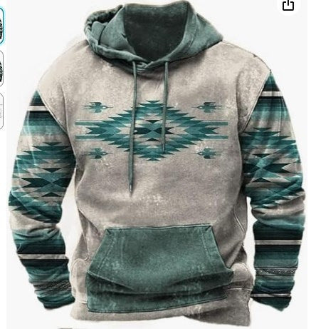 Sudadera con bolsillo y capucha estampada en 3D para hombre