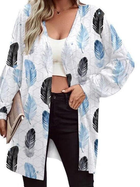 Chaqueta de punto estampada de manga larga a la moda para mujer