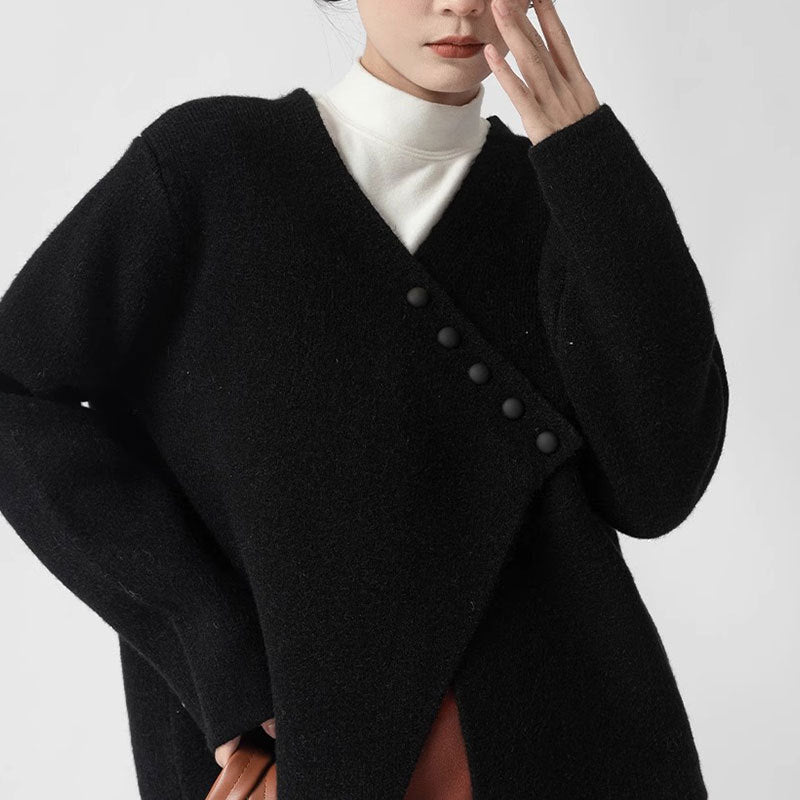 Irregular Diagonal Button Sweater Coat Female Loose Knitted Cardigan