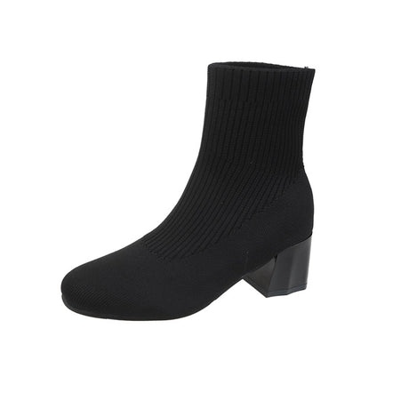 Women's Boots Round Toe Sleeve Thick Heel Flyknit