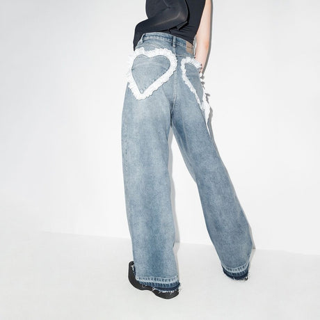 Women's Fashion Retro Distressed Wash Straight-leg Pants