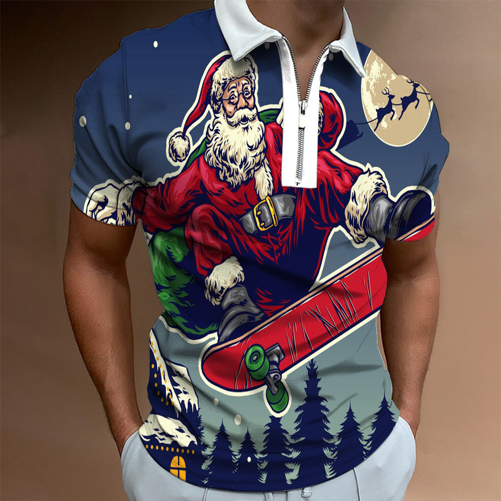 Christmas Series Lapel New Casual Short Sleeve