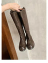 Washed Horse Leather High Tube Slimming Medium Boots