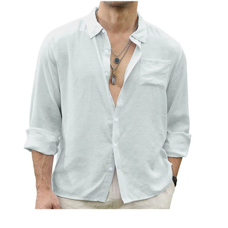 Shirt Men's Patchwork Linen Cardigan Long Sleeve