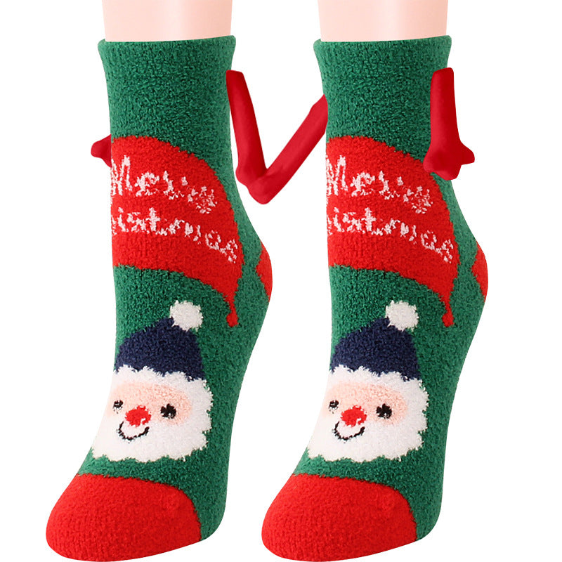 Christmas Supplies Magnetic Suction Hand In Hand Couple Socks Coral Fleece Tube Socks Warm Slipper Bed Socks Winter Soft Warm Slipper