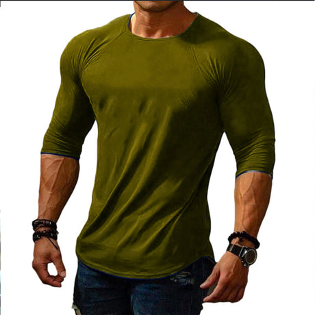 camiseta deportiva de manga larga de color sólido para hombre