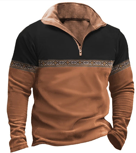 Printing Lapel Long Sleeve Pullover Leisure Men's T-shirt