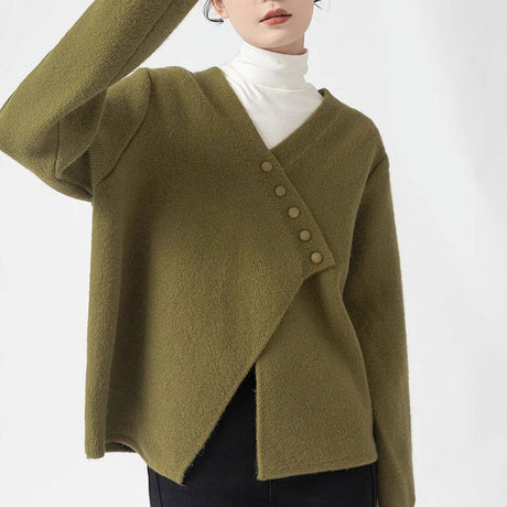 Irregular Diagonal Button Sweater Coat Female Loose Knitted Cardigan