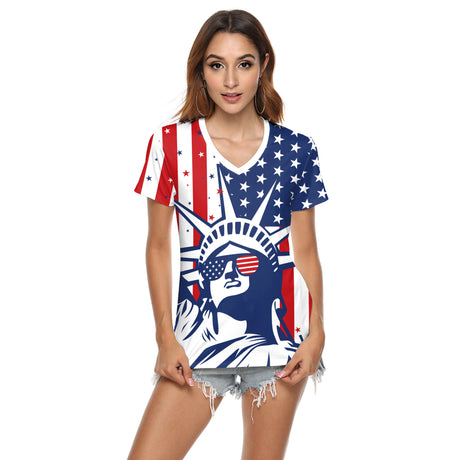 Women's Independent National Flag Digital Printed V-neck Loose T-shirt