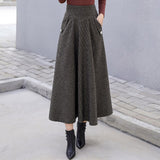 Autumn Japanese Woolen Slimming High Waist Plaid Large Swing Dress