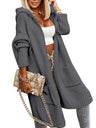 Ladies Hooded Solid Color Mid-length Knitwear Fashion Casual Pocket Long Sleeve Trench Coat