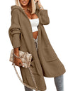 Ladies Hooded Solid Color Mid-length Knitwear Fashion Casual Pocket Long Sleeve Trench Coat