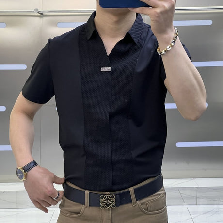 Men's Casual Short Sleeve Slim-fitting Patchwork Shirt