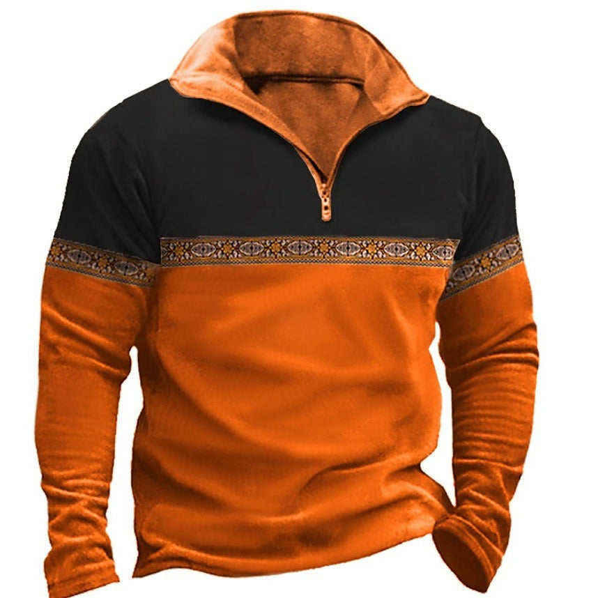 camiseta de hombre de ocio con jersey de manga larga con solapa estampada