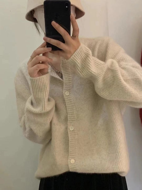 Autumn And Winter Cashmere Cardigan For Women Round Neck Thickened Knitted