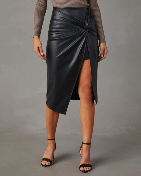 Women's Split Mid-length Hot Girl Leather Hip Skirt