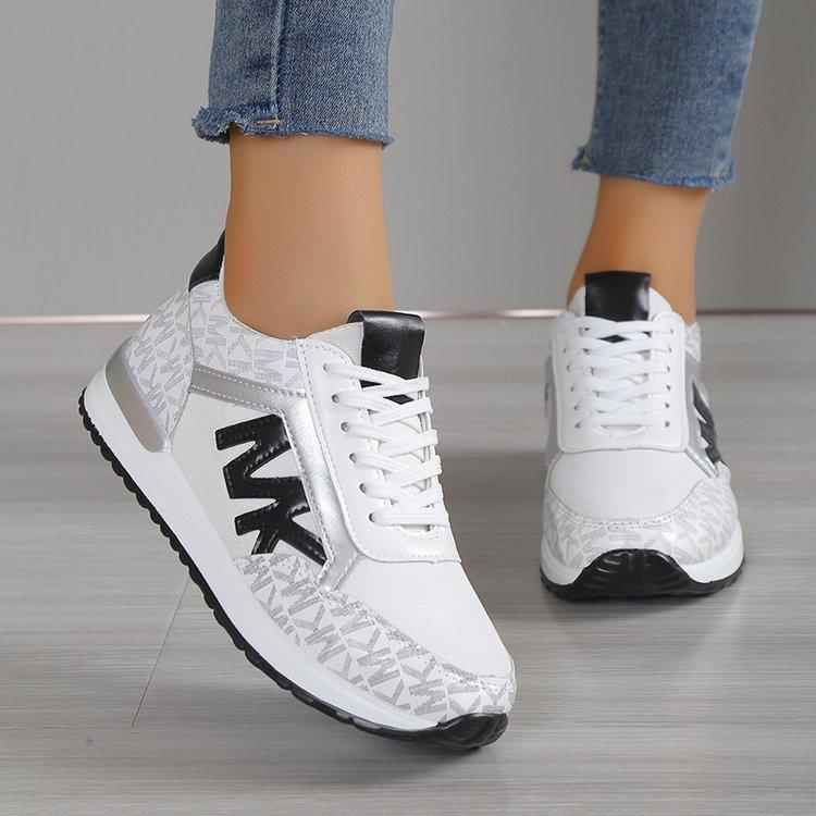 Women's Fashion Casual Printing Lace Up Round Toe Color Matching Running Shoes