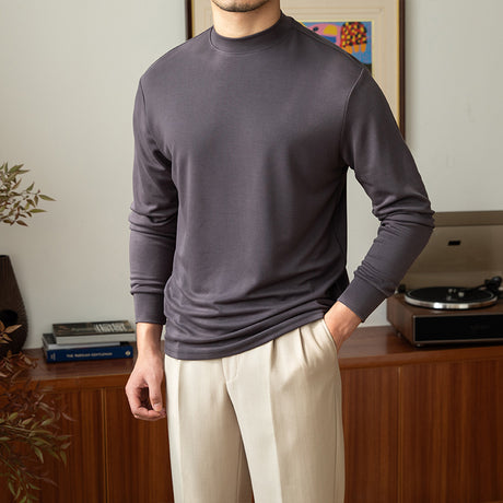 Stylish Men's Semi-turtleneck Solid Color Base Shirt