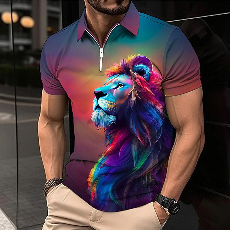 Polo Golf Camisa Animal León Patrón Impreso Brida Manga Corta